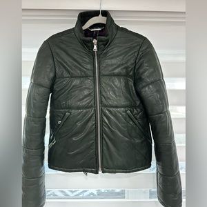 D&G Dolce & Gabbana Leather Puffer Jacket Size 40